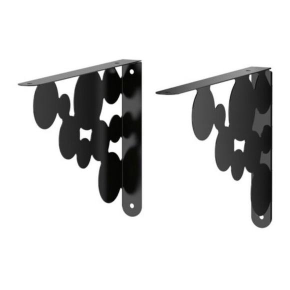 Ikea Ekby Mans Black Metal Wall Shelf Brackets Circles Dots 7" X 10" 501.687.04 - Picture 1 of 7